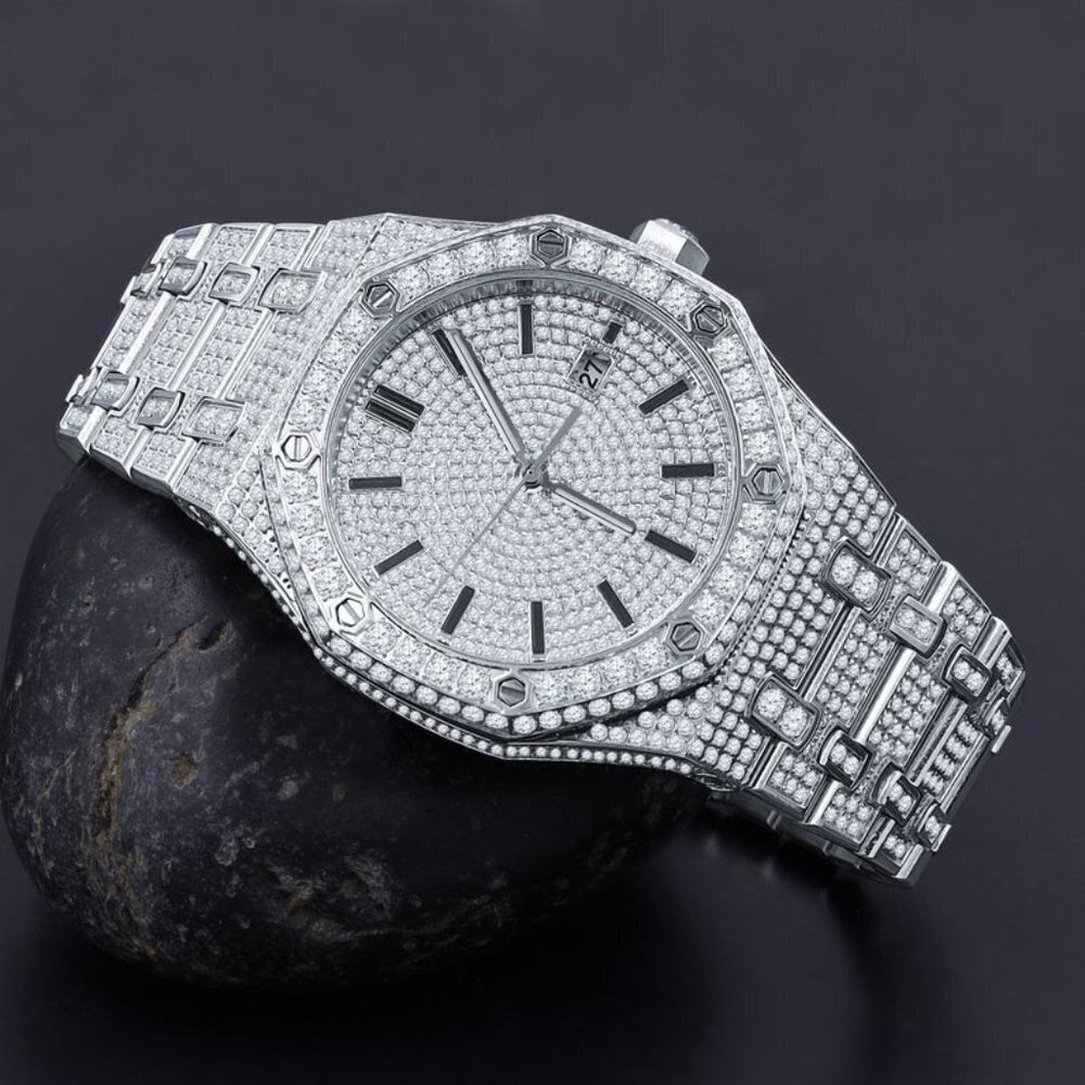 Iced Out Hip Hop White Gold Diamond AP Style Watch